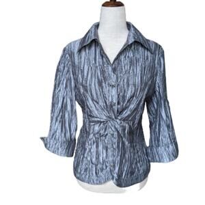 Jackie Jon New York Metallic Silver Pewter Formal Blouse Size 6